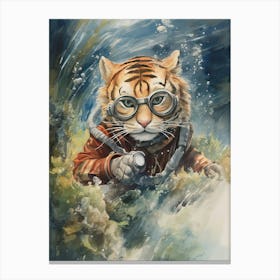 Tiger Illustration Scuba Diving Watercolour 4 Canvas Print
