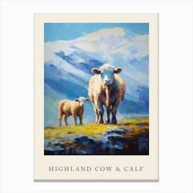 A Highland Cow & A Calf Impressionism Poster 3 Canvas Print