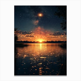 Night Sky Over Lake 4 Canvas Print