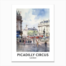 Piccadilly Circus, London 1 Watercolour Travel Poster Canvas Print