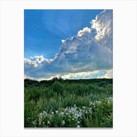 Cumulus Clouds Dominating A Spring Landscape Sunlight Peeks Through The Overcast Sky Casting A Mos (3) Canvas Print