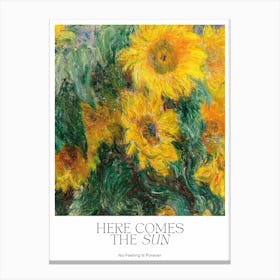 Mental Health Typografie »Here Comes The Sun« with Sunflower Vintage Painting Canvas Print
