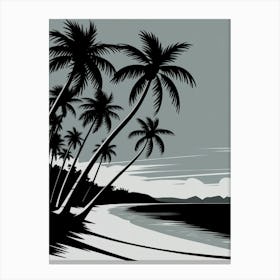 Black and White Coastal Art: Elegant palm trees in a serene black-and-white photograph, set against a bright sandy beach and open sky. Ideal for minimalist and coastal-inspired interior designs. Canvas Print