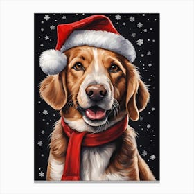 Cute Dog Wearing A Santa Hat Painting (20) Canvas Print