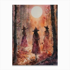 Rose Witches Meet In The Woods ~ Witches Esbat, Witch Meeting, Full Moon Spellcasting, Pagan Artwork, Fairytale Witchcraft Watercolor Painting Witchy Canvas Print