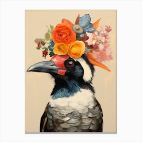 Bird With A Flower Crown Magpie 3 Canvas Print