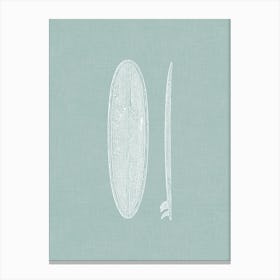 Vintage Surfboard Silhouette On Soft Green Linen Texture Canvas Print