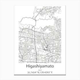 Higashiyamato,Japan Minimalist Map Canvas Print