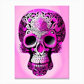 Skull With Intricate Henna Designs 3 Pink Pop Art Canvas Print