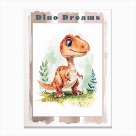 Cute Cartoon Dinosaur Watercolour 2 Poster Canvas Print