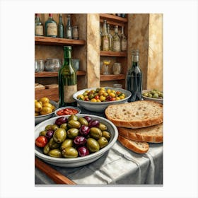 Olives And Bread Canvas Print