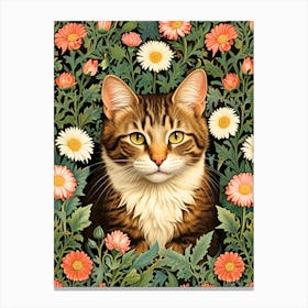 Cat In Flowers William Morris Canvas Print