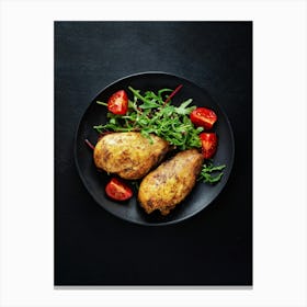 Grilled chicken breast with vegetables — Food kitchen poster/blackboard, photo art Canvas Print