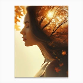 Autumn Leaves On A Woman'S Head 1 Canvas Print