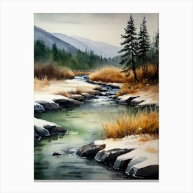 River Watercolour Painting Canvas Print
