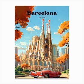 Barcelona Spain Catalonia Travel Art Illustration Canvas Print