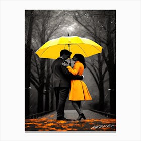 Yellow Rain Romance - Rainy Day Love Canvas Print