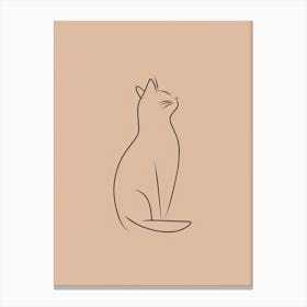 Cat Sitting On A Beige Background - Boho, Line Art 1 Canvas Print