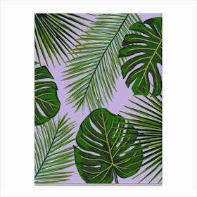 Tropical Leaves Monstera and Palm on Purple Leinwandbild