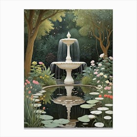 Ivory Fountain In The Garden Canvas Print