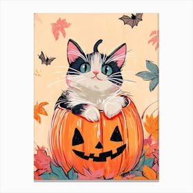 Halloween Cat In Pumpkin Canvas Print