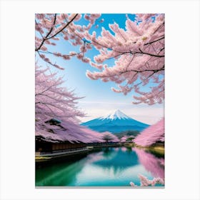 Cherry Blossoms In Japan Mount Fuji Japan Beautiful Lake Landscape 5 Canvas Print