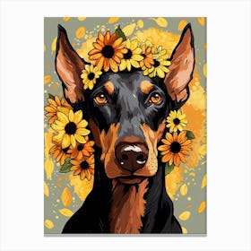 Doberman Pinscher Portrait With A Flower Crown, Matisse Painting Style 1 Canvas Print