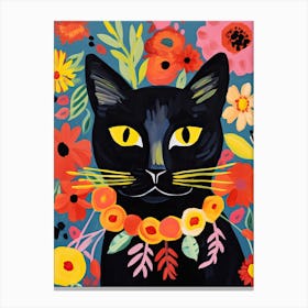 Black Cat With A Flower Crown Painting Matisse Style 1 Canvas Print