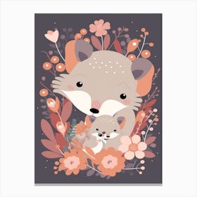 Cute Kawaii Flower Bouquet With A Mother Possum 3 Canvas Print