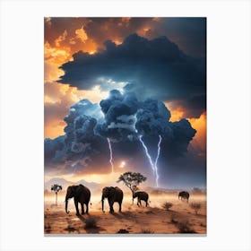 Elephants In The Savannah 1 Canvas Print