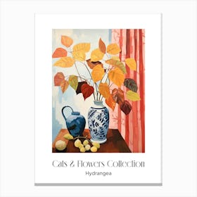 Cats & Flowers Collection Hydrangea Flower Vase And A Cat, A Painting In The Style Of Matisse 1 Canvas Print