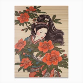 Benifuuki Japanese Tea Camellia Vintage Japanese Botanical And Geisha Canvas Print