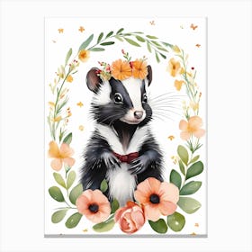 Baby Skunk Flower Crown Bowties Woodland Animal Nursery Decor (17) Canvas Print