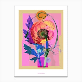 Ranunculus 2 Neon Flower Collage Poster Canvas Print