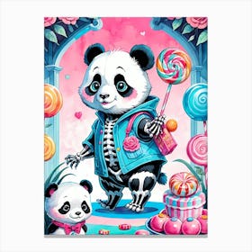 Cute Skeleton Panda Halloween Painting (27) Canvas Print
