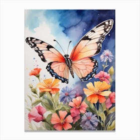 Butterfly And Flowers 4 Canvas Print