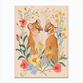 Folksy Floral Animal Drawing Mountain Lion 2 Canvas Print