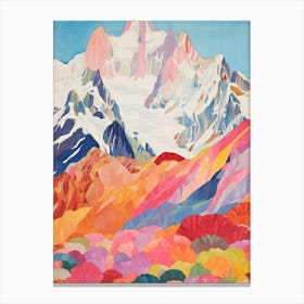 Mont Blanc France 2 Colourful Mountain Illustration Canvas Print