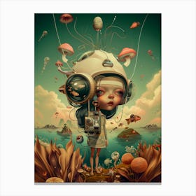 Space kid with retro helmet, surreal illustration Canvas Print
