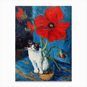 Still Life Of Anemone With A Cat 2 Canvas Print