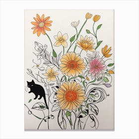 Flowers And Cat Luckycharms Canvas Print