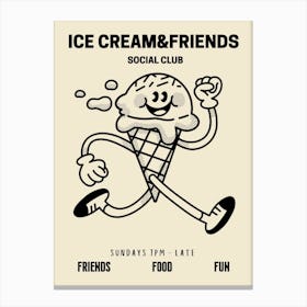 Ice Cream And Friends Social Club Retro Cartoon Food Kitchen Canvas Print