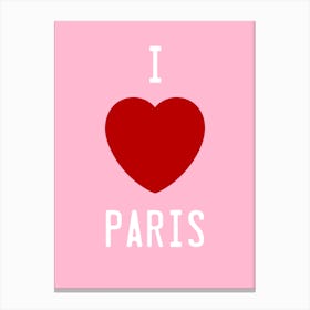 I Love Paris Red Heart on Pink Canvas Print