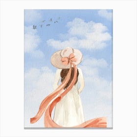 Girl In A Hat Watercolor Canvas Print