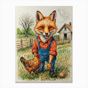 Fox And Chicken Canvas Print