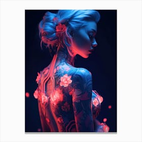 Neon Flower Cyberpunk Girl Canvas Print