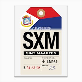 Sint Maarten (SXM) Vintage Airline Luggage Tag Canvas Print