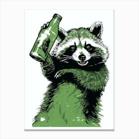 Green Raccoon With Bottle Canvas Print