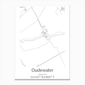 Oudewater,Netherlands Minimalist Map Canvas Print