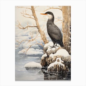 Winter Bird Painting Cormorant 2 Canvas Print
